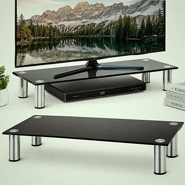 Fernseherhöhung Glasaufsatz TV-Aufsatz Tisch 80CM Rack Halterung Ständer Schwarz