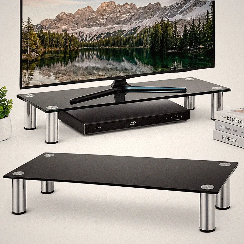 Fernseherhöhung Glasaufsatz TV-Aufsatz Tisch 80CM Rack Halterung Ständer Schwarz