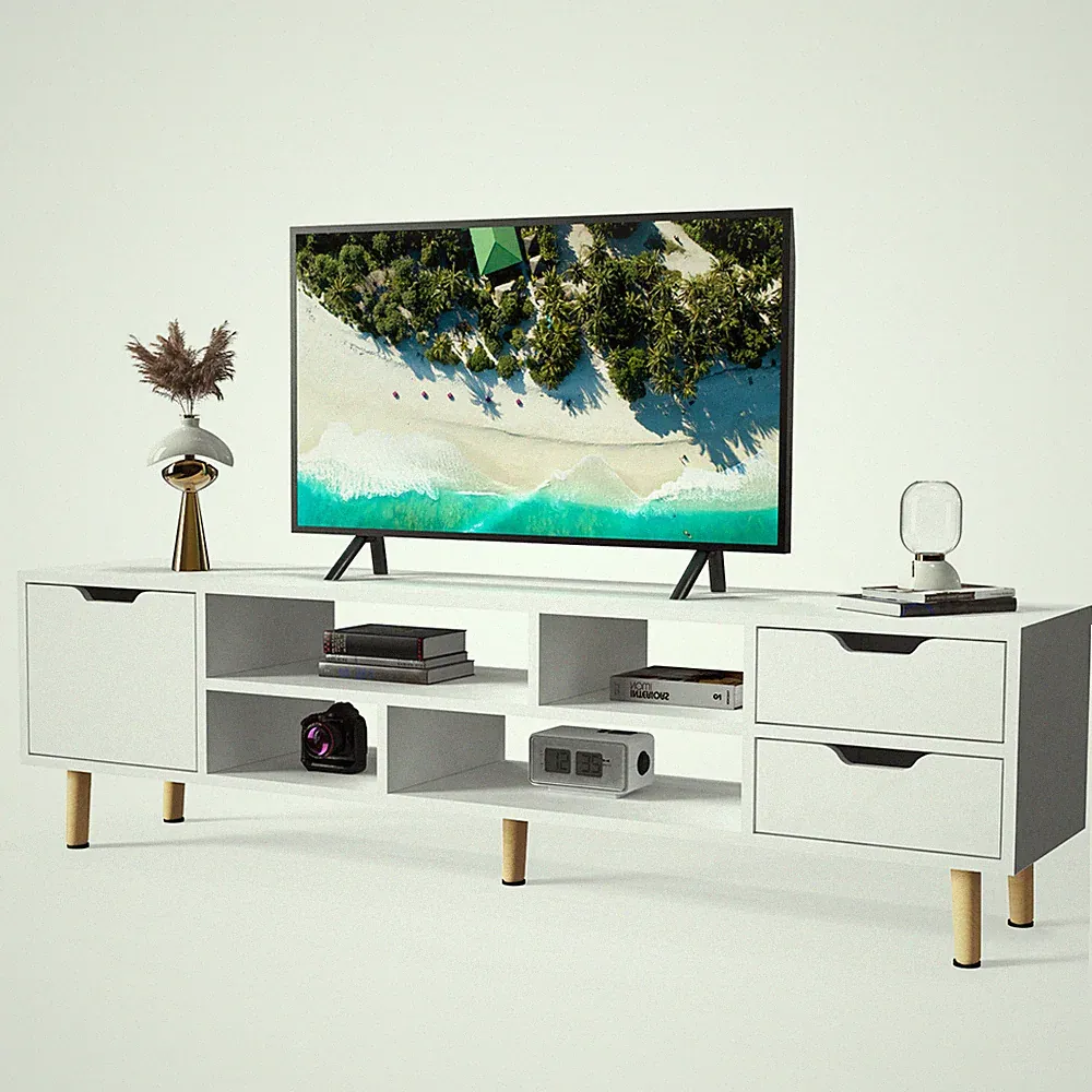 Fernsehschrank, Fernsehtisch, Niedriger Schrank, Tv-möbel, Fernsehständer, Weiß