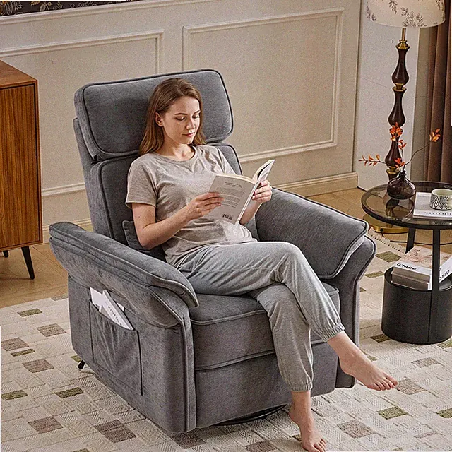 Fernsehsessel mit Liegefunktion Chenille Relaxsessel Einzelsofa 360° drehbar