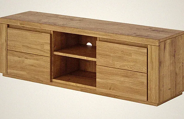 Fernsehtisch 140 cm Eiche Massivholz-Front Lowboard mit Kabeldurchlass geölt