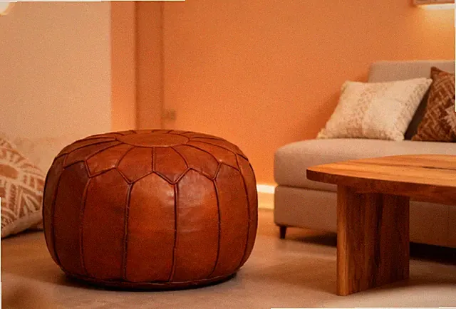 Fertig Marokkanischer Leder Ottomane Pouffe Fußhocker Braun Pouf Boho Original