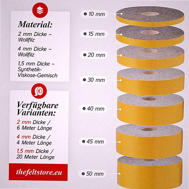 Filzband selbstklebend 4 mm dick in grau meliert - Filzstreifen 4 m lang
