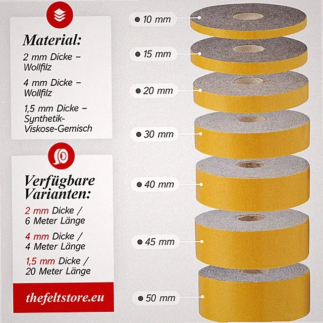 Filzband selbstklebend 4 mm dick in grau meliert - Filzstreifen 4 m lang