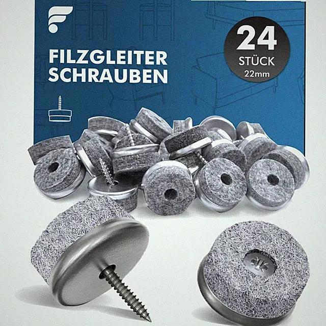 Filzgleiter für Stühle 24 Stück - Ø 22mm Stuhl Filzgleiter Schrauben mit 5mm...