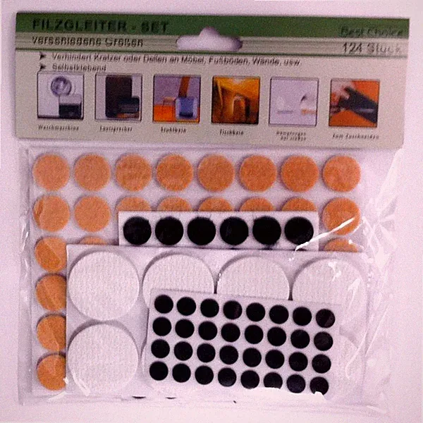 Filzgleiter, Möbelgleiter, Sortiment 124 Stück rund 1,0 - 3,9 cm in 3 Farben NEU