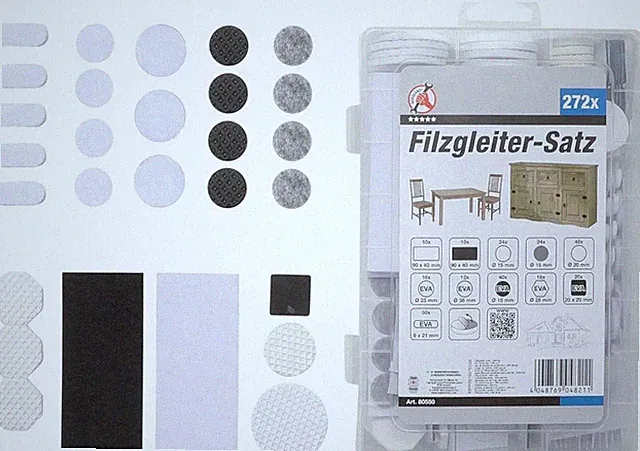 Filzgleiter Satz selbstklebend 272-tlg. Möbel Parkett Stuhl Stühle Bett Eckig