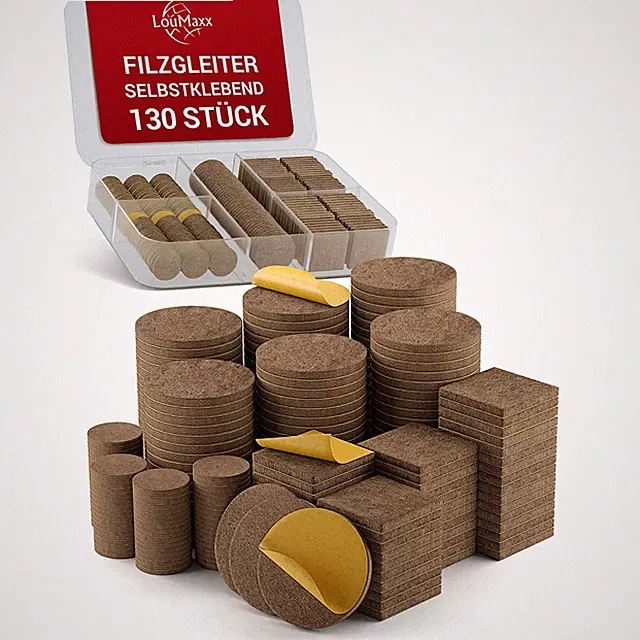 Filzgleiter selbstklebend 130er Set braun rund eckig – Möbelgleiter Filz Stuhl