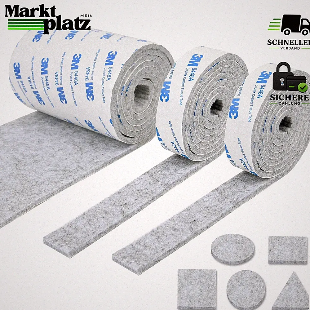 Filzgleiter Selbstklebend Stark 120cm x 10cm 2x 120cm x 2cm Grau Möbelfüße