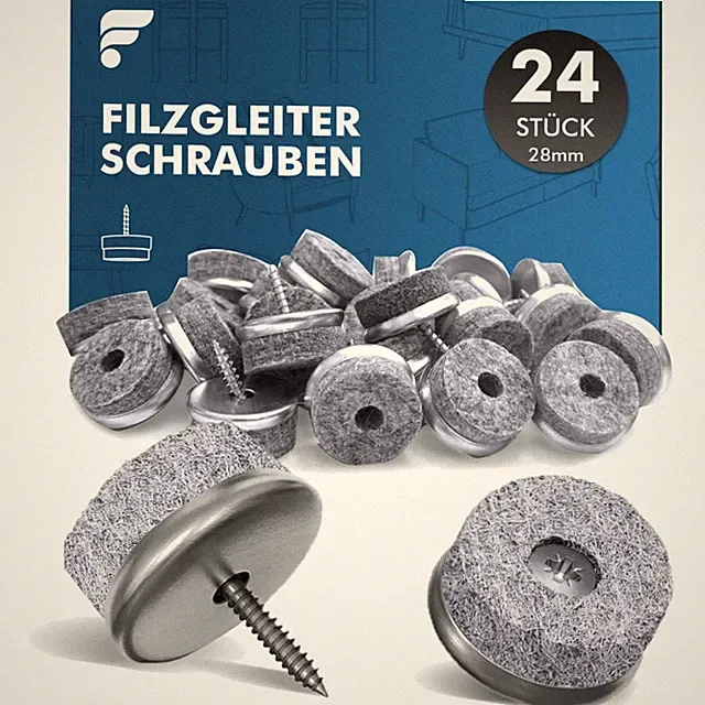 Filzgleiter Stuhlset 24 Stück Ø 28mm Schrauben Möbelboden Schutz