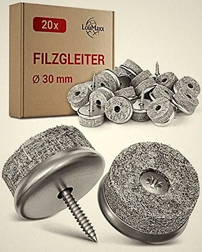 Filzgleiter zum Schrauben 20er Set Ø 30 mm grau – Stuhl Möbelgleiter