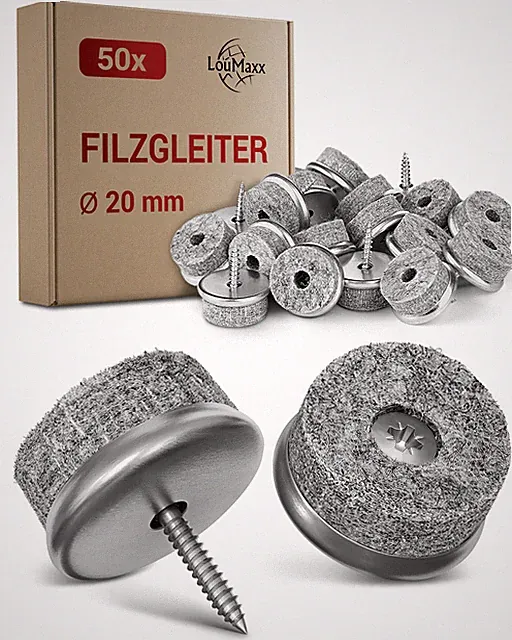 Filzgleiter zum Schrauben 50er Set Ø 20 mm grau – Möbelgleiter Filz Stuhlgleiter