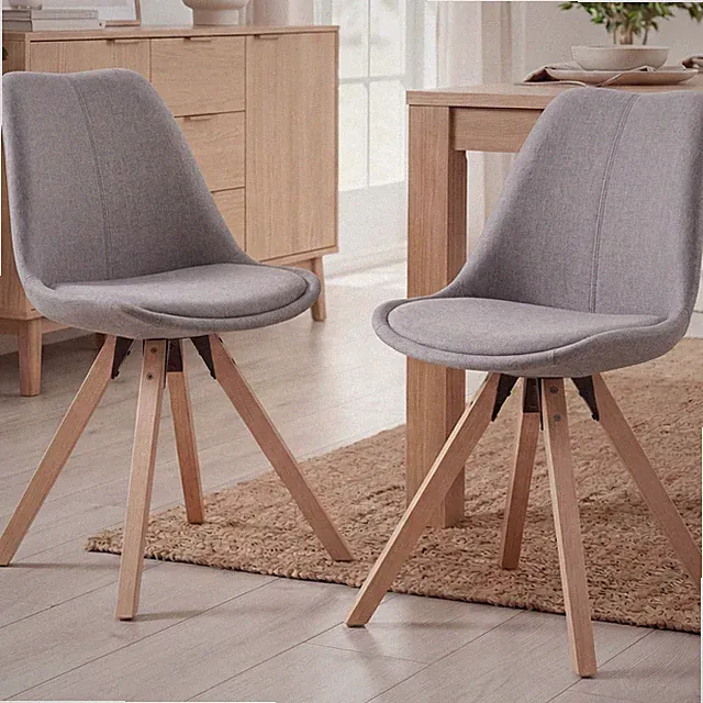 FineBuy 2er Set Esszimmerstühle Retro Küchenstühle Stoff Esszimmerstuhl Grau