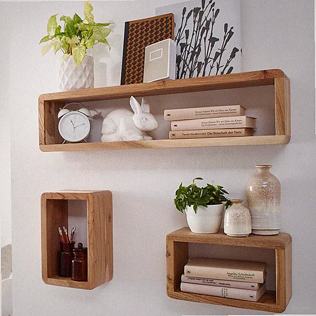FineBuy 3er Set Wandregale Massivholz Holzregal Landhaus Wandboard Naturprodukt