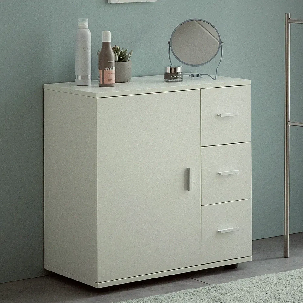 FineBuy Badschrank FB52416 Midischrank Weiß Badezimmerschrank Matt Kommode