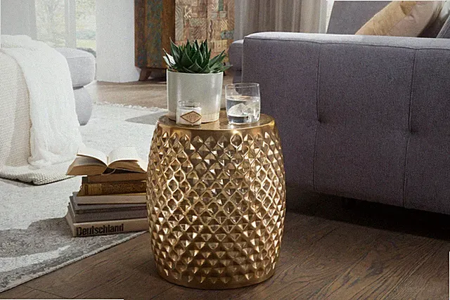 FineBuy Beistelltisch Couchtisch Wohnzimmertisch Alu Metall Hammerschlag Gold