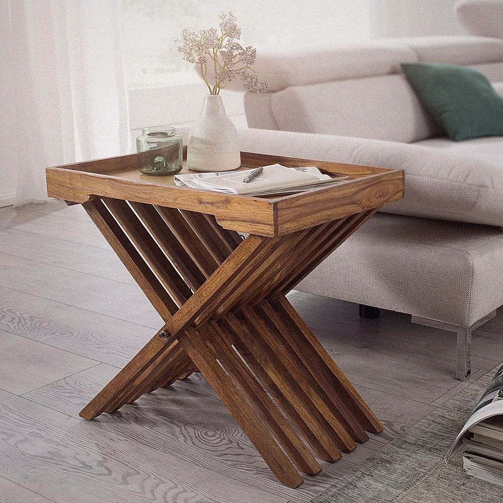 FineBuy Beistelltisch klappbar Massiv-Holz Couchtisch Klapptisch Serviertablett