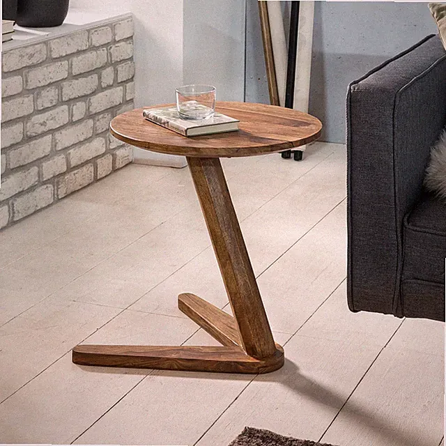 FineBuy Beistelltisch Massivholz Anstelltisch Rund Wohnzimmertisch Landhausstil