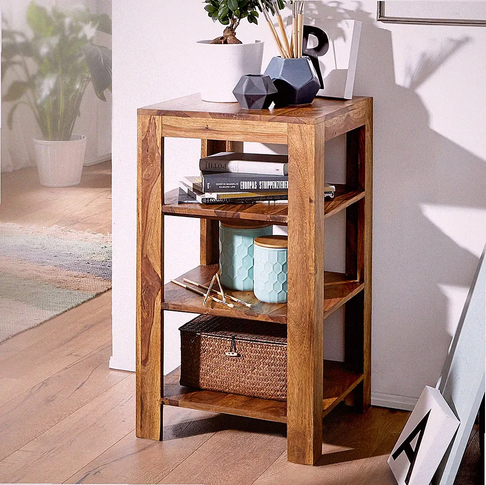 FineBuy Bücherregal Sheesham Massivholz 3 Böden Stand Regal Standregal