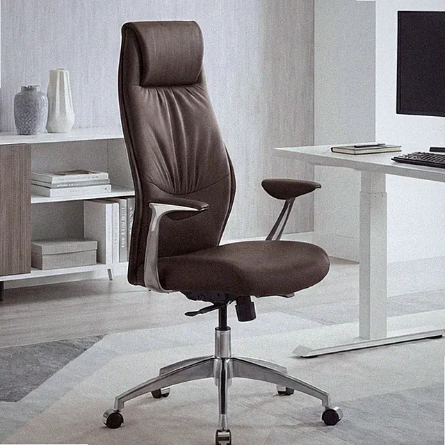 FineBuy Bürostuhl Echtleder Braun Schreibtischstuhl Chefsessel Drehstuhl 120KG