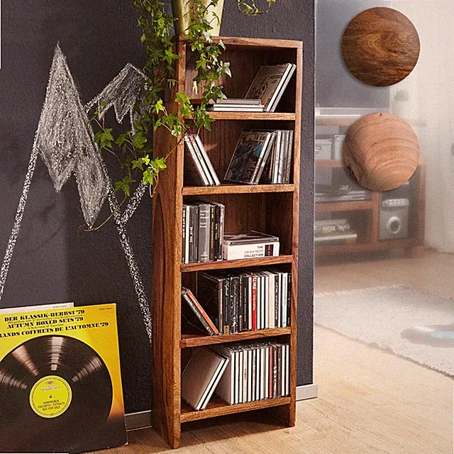 FineBuy CD Regal Massivholz Standregal 90 cm CD-Aufbewahrung Landhaus 5 Fächer