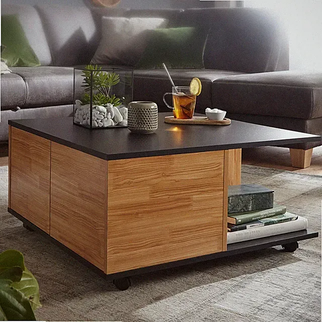 FineBuy Couchtisch 70 cm Anthrazit Sandeiche Wohnzimmertisch Sofatisch Schublade