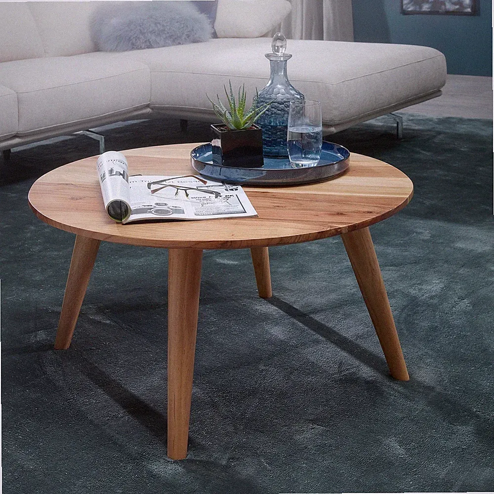 FineBuy Couchtisch Akazie Massiv rund 75 cm Wohnzimmertisch skandinavisch Retro