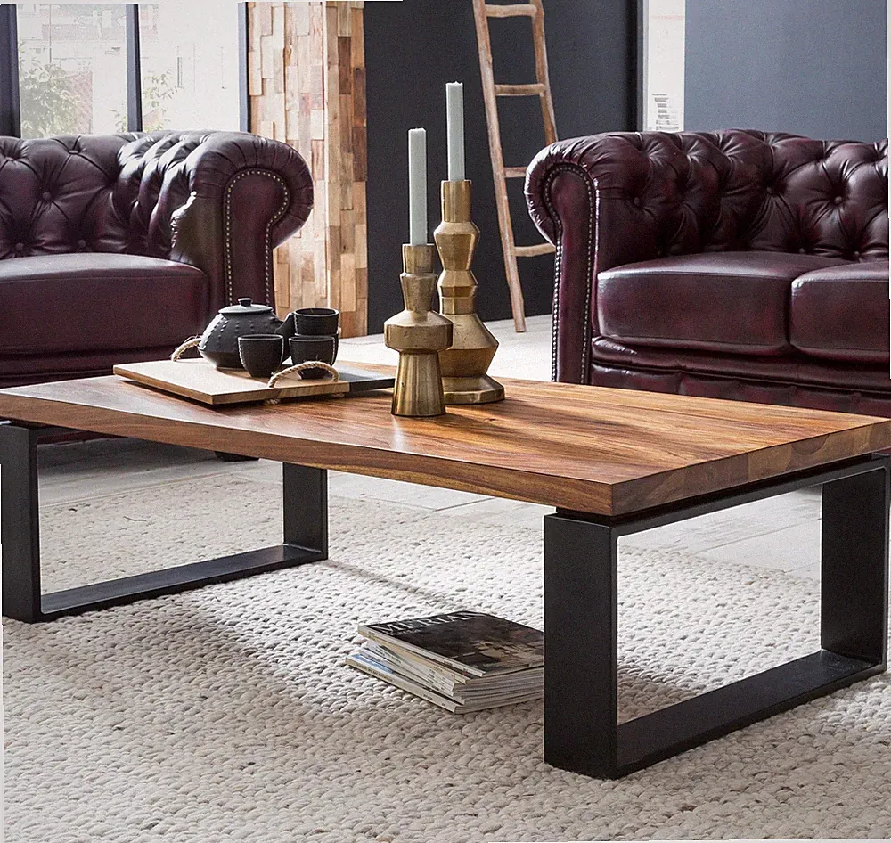 FineBuy Couchtisch Holz Sofatisch mit Metallgestell Wohnzimmertisch Tisch