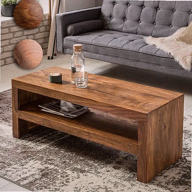 FineBuy Couchtisch Holz Wohnzimmertisch Massiv 110cm Holztisch Beistelltisch