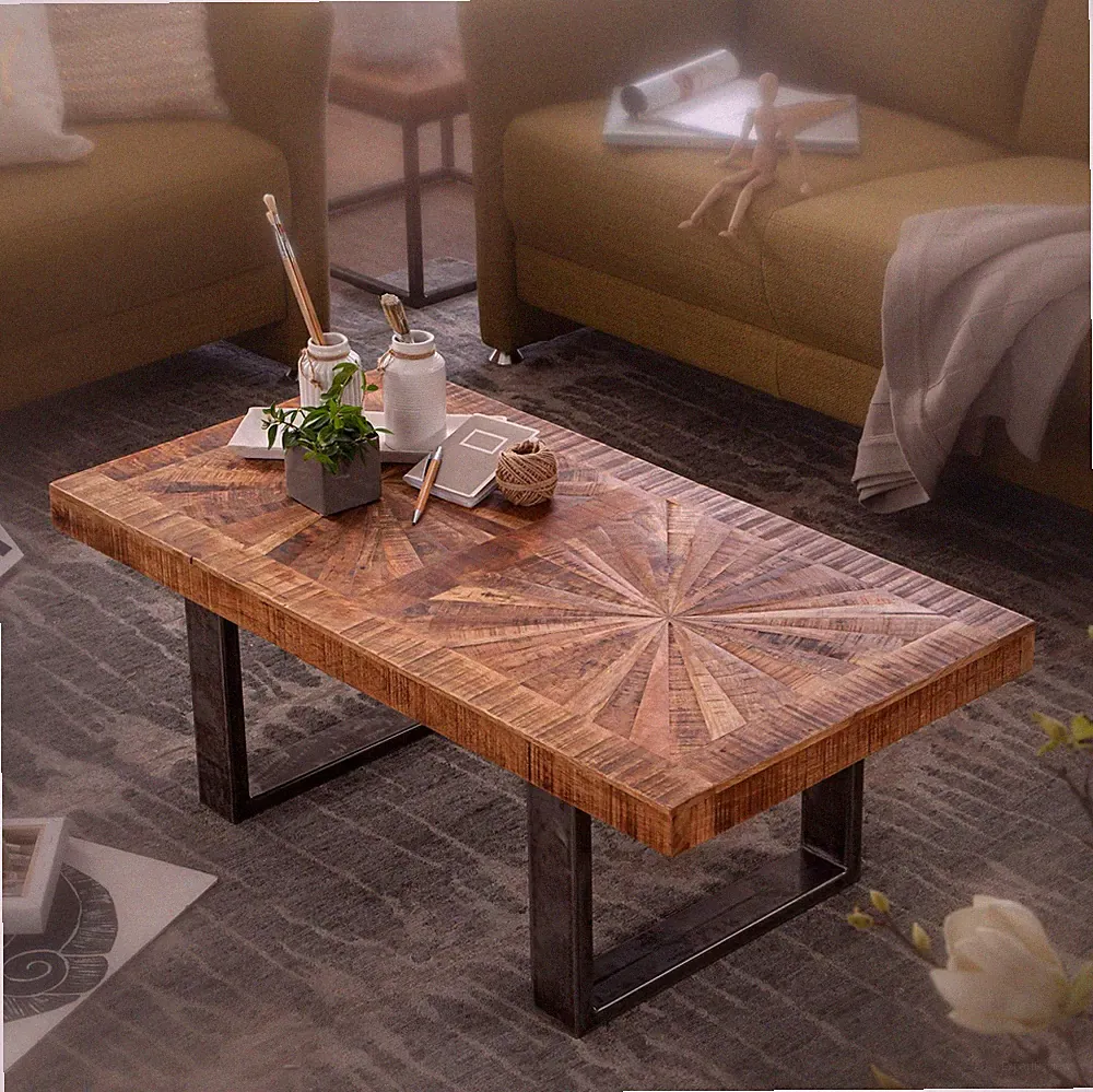 FineBuy Couchtisch Mango 105 cm Tisch Massivholz Wohnzimmertisch Industrial