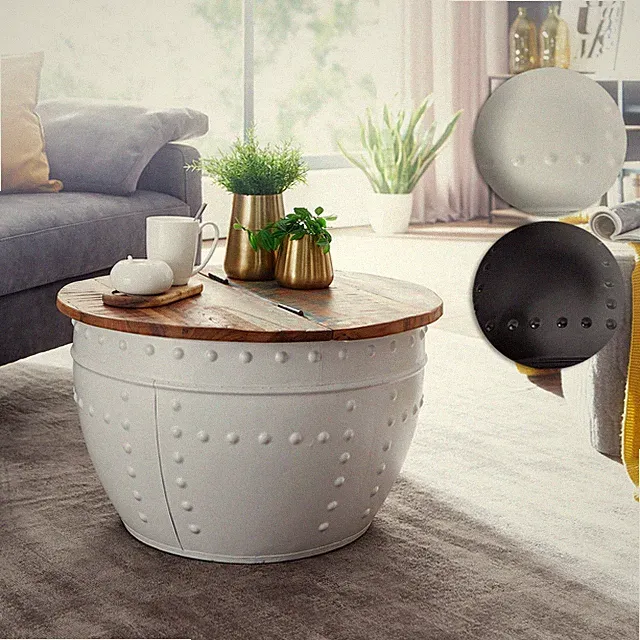 FineBuy Couchtisch Massivholz Ø 60 cm Wohnzimmertisch Rund Sofatisch Stauraum