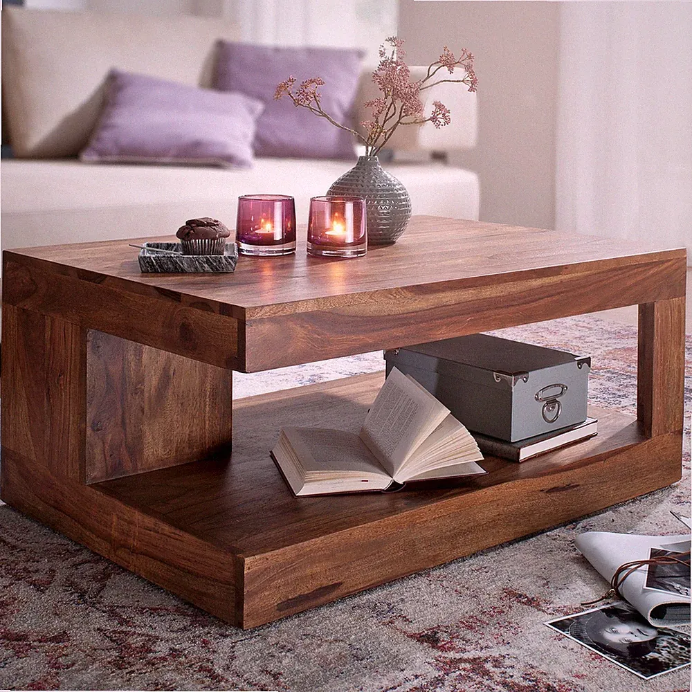 FineBuy Couchtisch Massivholz Wohnzimmertisch 90 cm Landhaus Beistelltisch