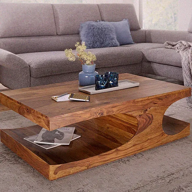 FineBuy Couchtisch Sheesham Massivholz 120cm Ablage · Rechteckig Wohnzimmertisch
