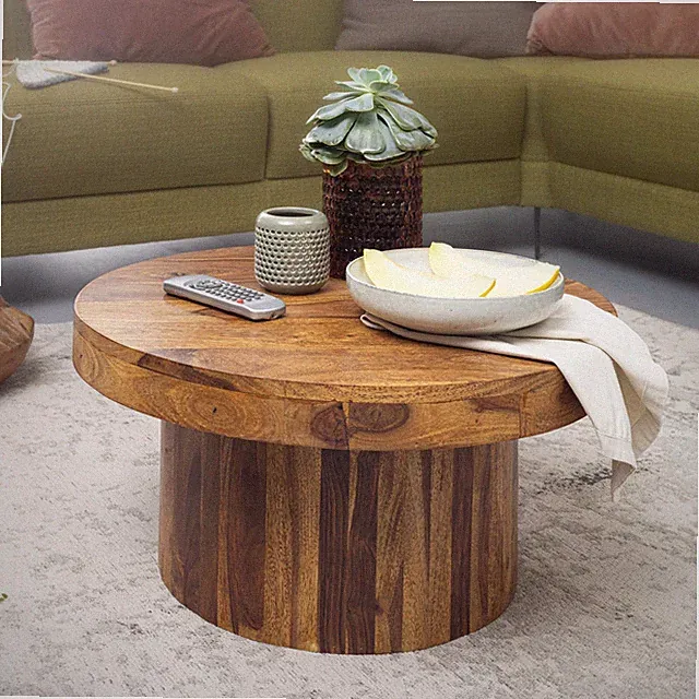 FineBuy Couchtisch Sheesham rund Ø 60 cm Wohnzimmertisch Massivholz 30 cm hoch