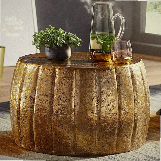 FineBuy Couchtisch Wohnzimmertisch Rund Ø60 cm Sofatisch Stubentisch Alu Gold