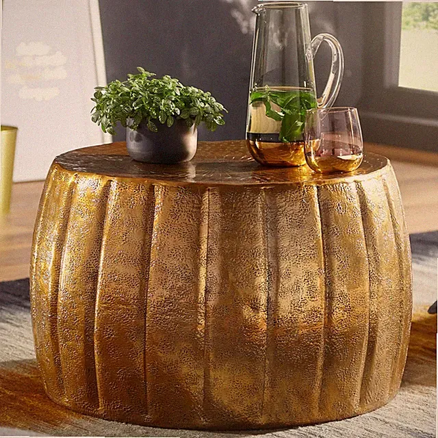 FineBuy Couchtisch Wohnzimmertisch Rund Ø60 cm Sofatisch Stubentisch Alu Gold