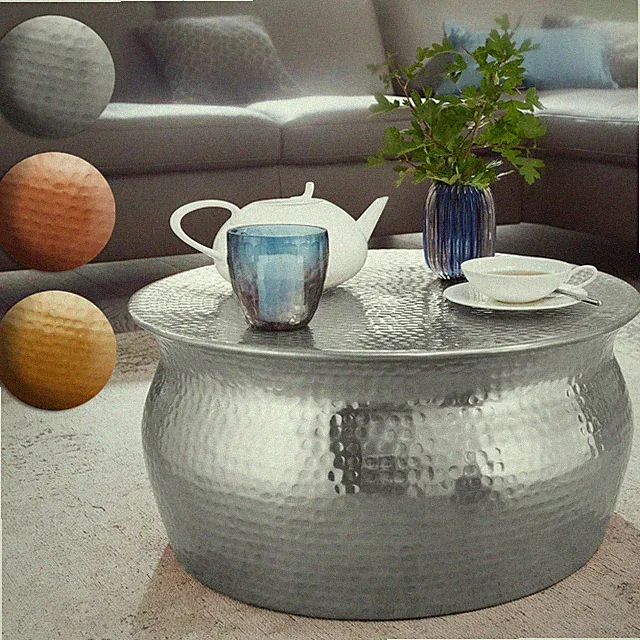 FineBuy Couchtisch Wohnzimmertisch Rund Sofatisch Hammerschlag Stubentisch
