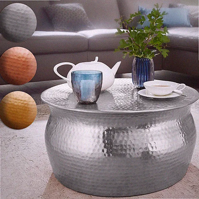 FineBuy Couchtisch Wohnzimmertisch Rund Sofatisch Hammerschlag Stubentisch