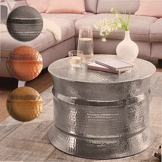 FineBuy Couchtisch Wohnzimmertisch Sofatisch rund Hammerschlag Metall Alu