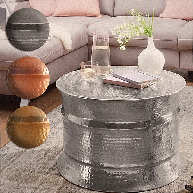 FineBuy Couchtisch Wohnzimmertisch Sofatisch rund Hammerschlag Metall Alu