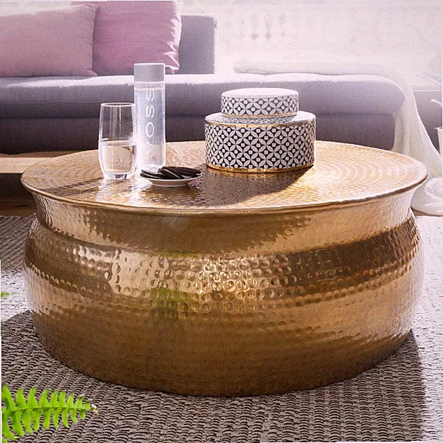 FineBuy Couchtisch Wohnzimmertisch Sofatisch Rund Ø 75 cm Aluminium Alu Gold