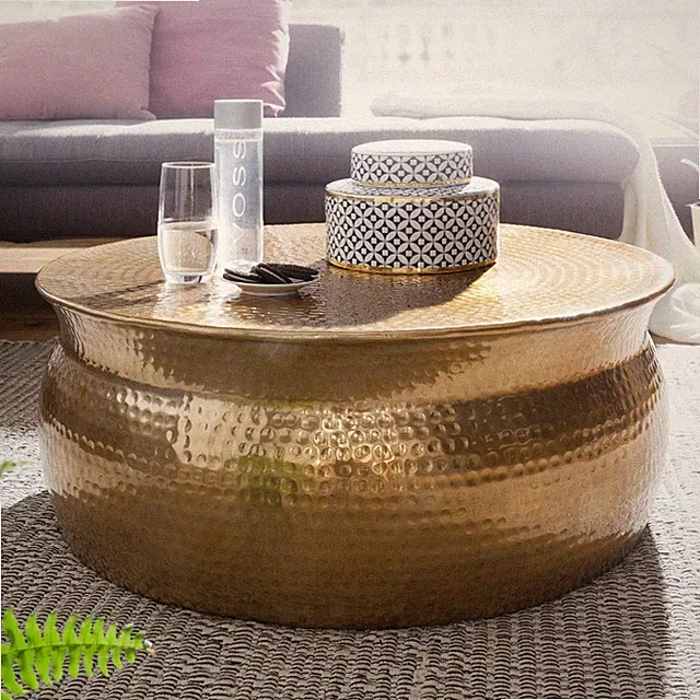 FineBuy Couchtisch Wohnzimmertisch Sofatisch Rund Ø 75 cm Aluminium Alu Gold