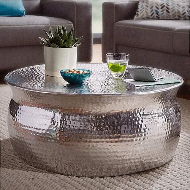 FineBuy Couchtisch Wohnzimmertisch Sofatisch Rund Ø 75 cm Aluminium Alu Silber