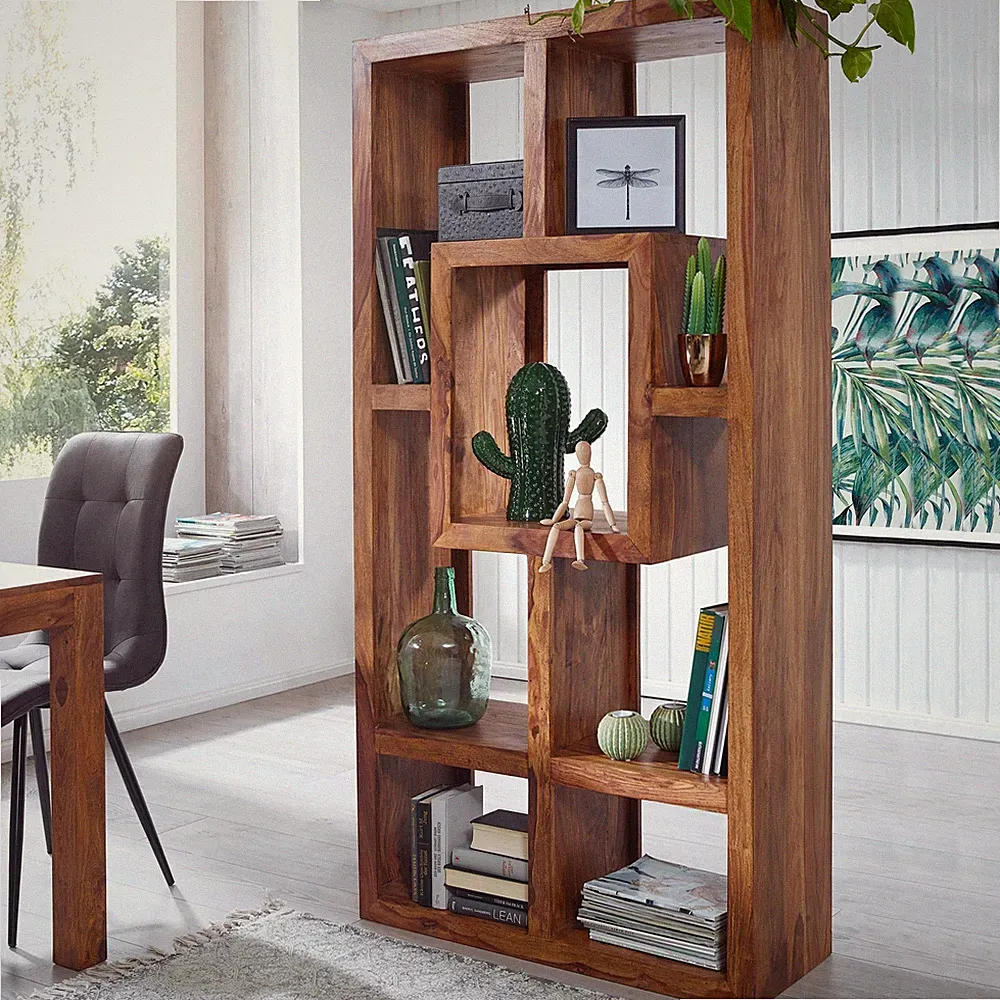 FineBuy Design Bücherregal Massiv Sheesham 180cm Massivholz Raumteiler Regal Neu
