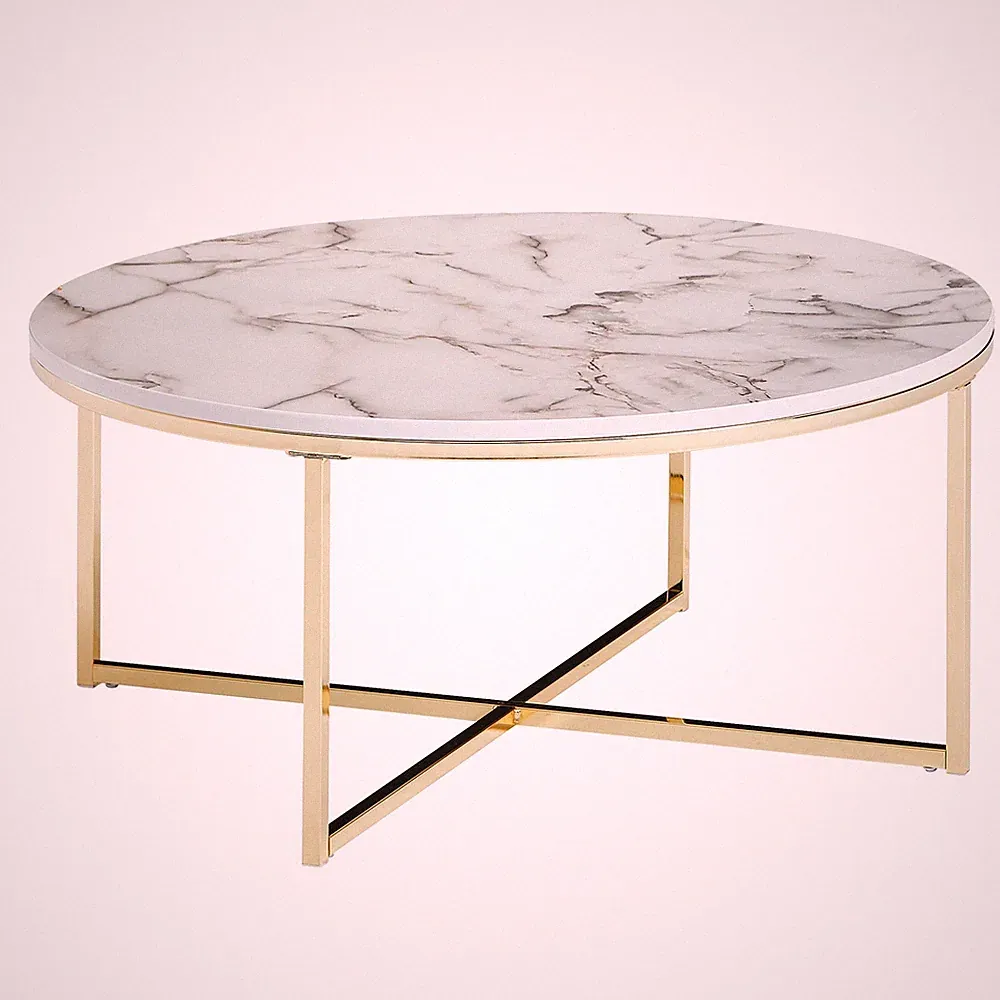 FineBuy Design Couchtisch Marmor Optik Schwarz Wohnzimmertisch Ø80 cm Tisch Rund