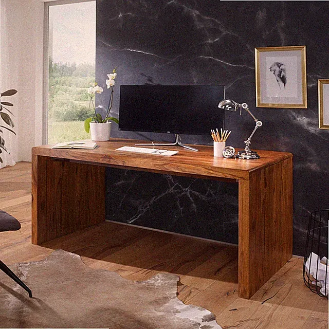 FineBuy Design Natur Sheesham Massivholz Büro Schreibtisch 160 x 80 x 76 cm Neu