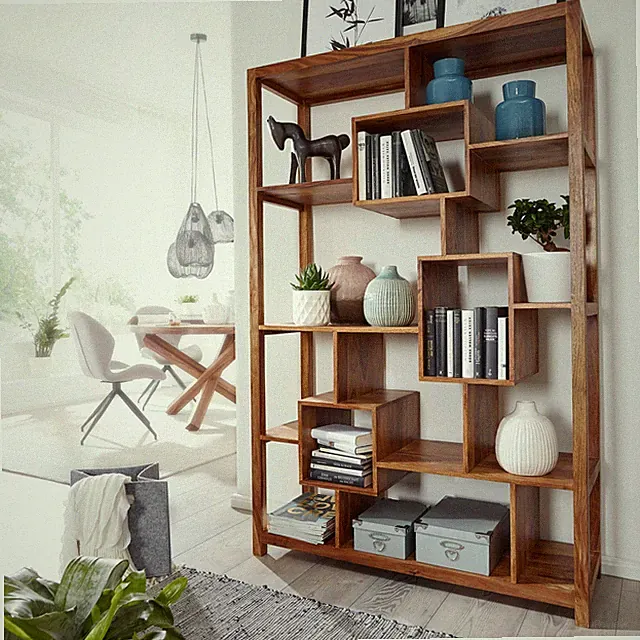FineBuy Design Raumteiler Sheesham Massivholz Standregal Regal Bücherregal 180cm