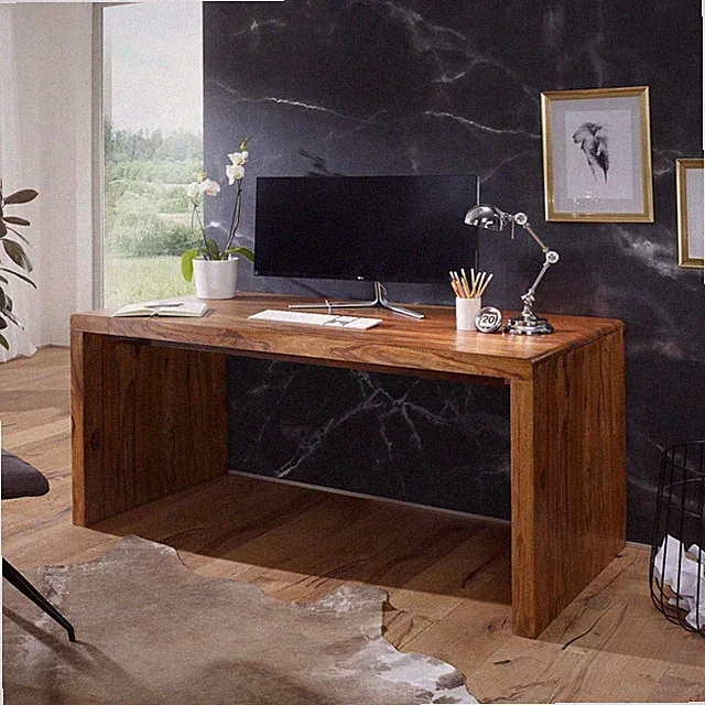 FineBuy Design Schreibtisch Natur Sheesham Massivholz Bürotisch Computertisch