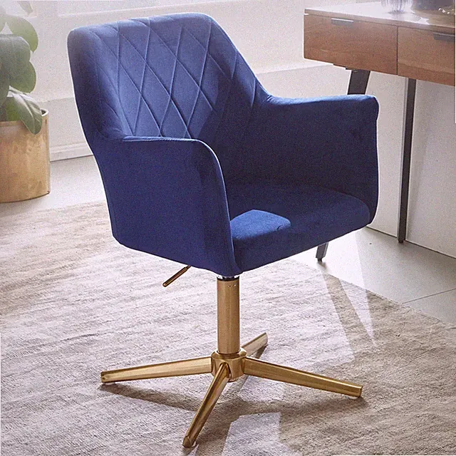 FineBuy Drehstuhl Blau Samt Schreibtischstuhl Drehbar Schalenstuhl Home Office