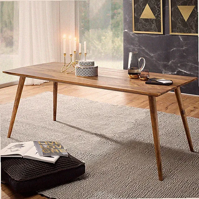 FineBuy Esstisch 180 cm Esszimmertisch Sheesham Massivholz Küchentisch Holz